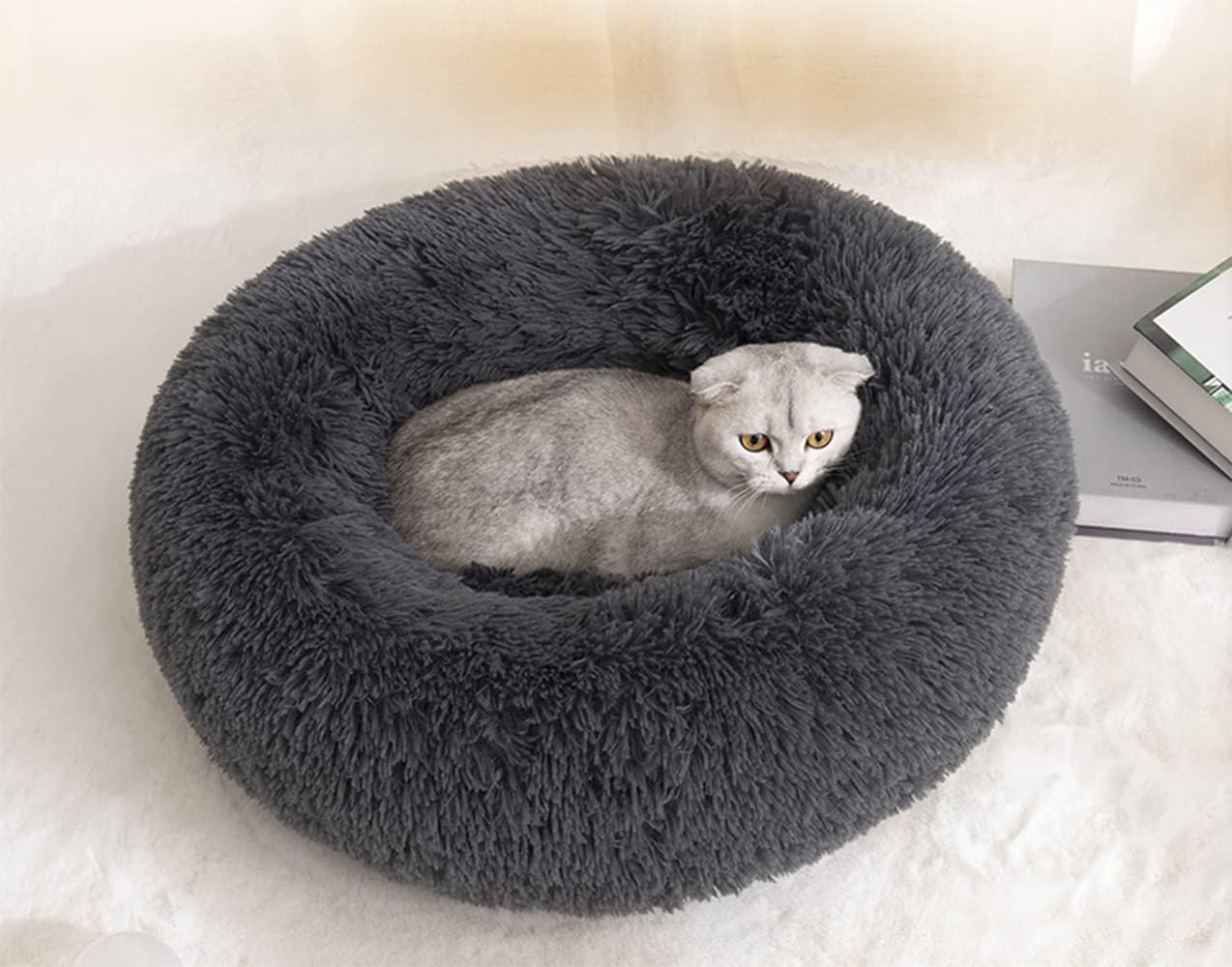 Mikrhaus – Lit donut pour chat, panier en peluche doux pour chats et petits chiens jusqu’à 3 kg