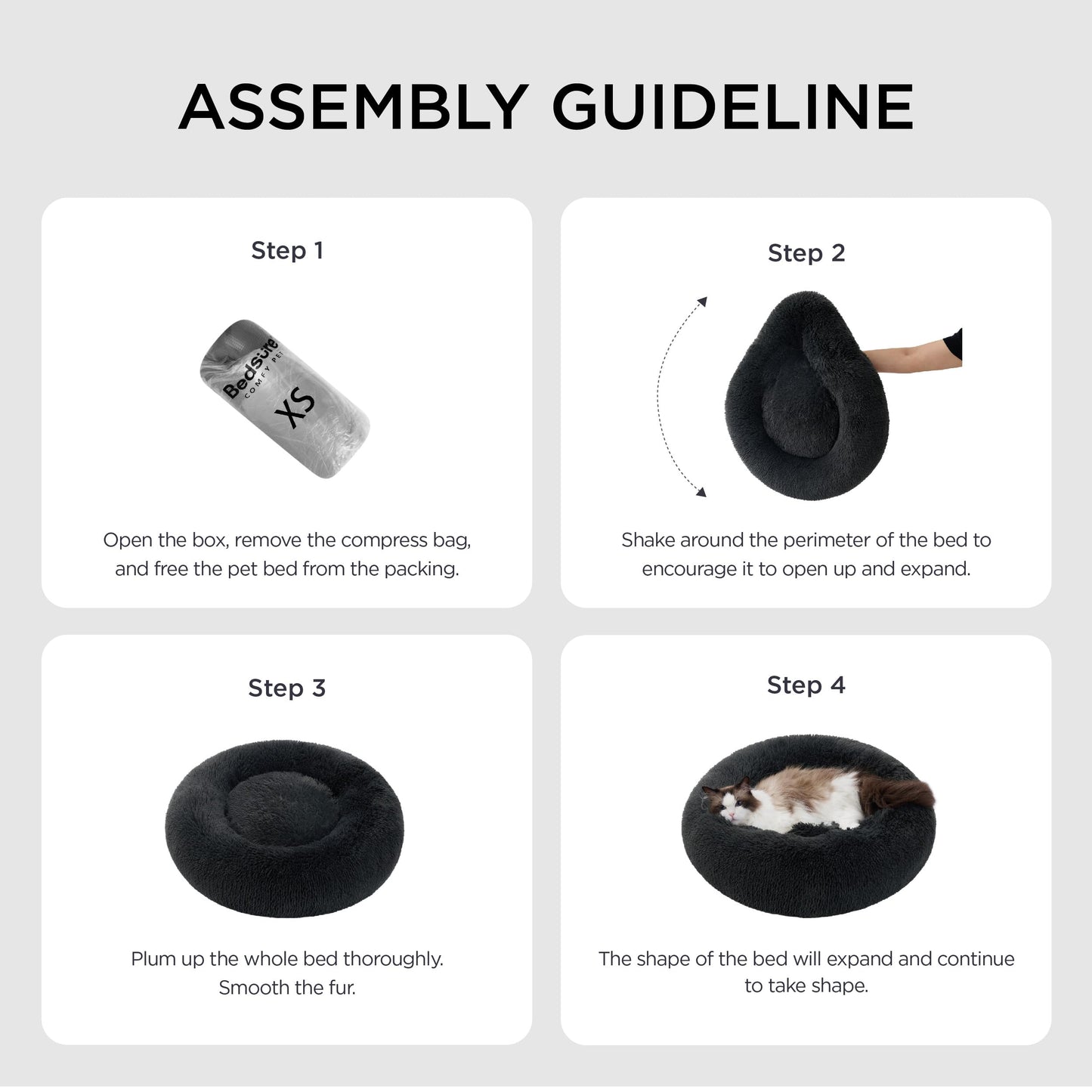 Mikrhaus – Panier rond Ø 60 cm, lit douillet en peluche lavable pour chats et petits chiens