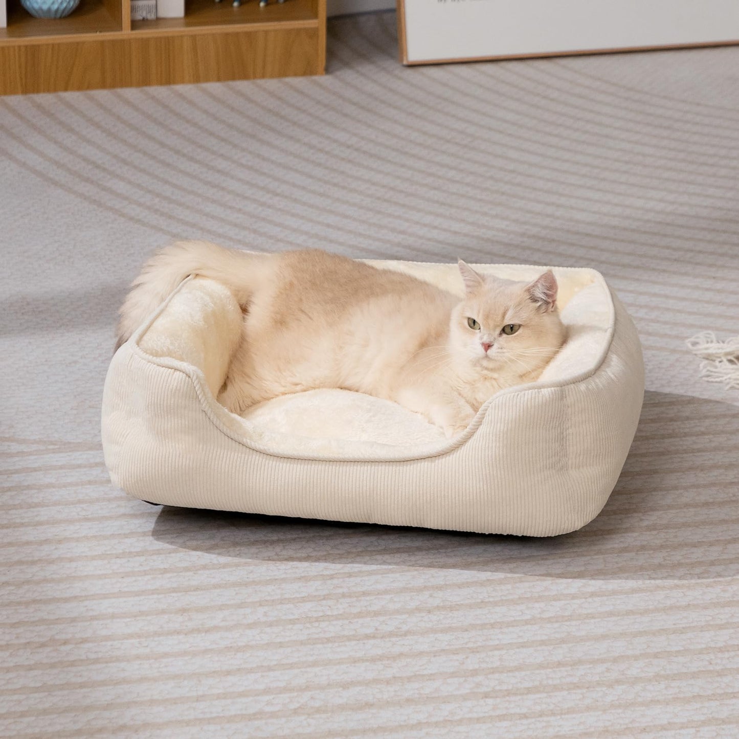 Mikrhaus – Lit moelleux pour animaux, coussin de couchage respirant pour chats et chiots (Beige)