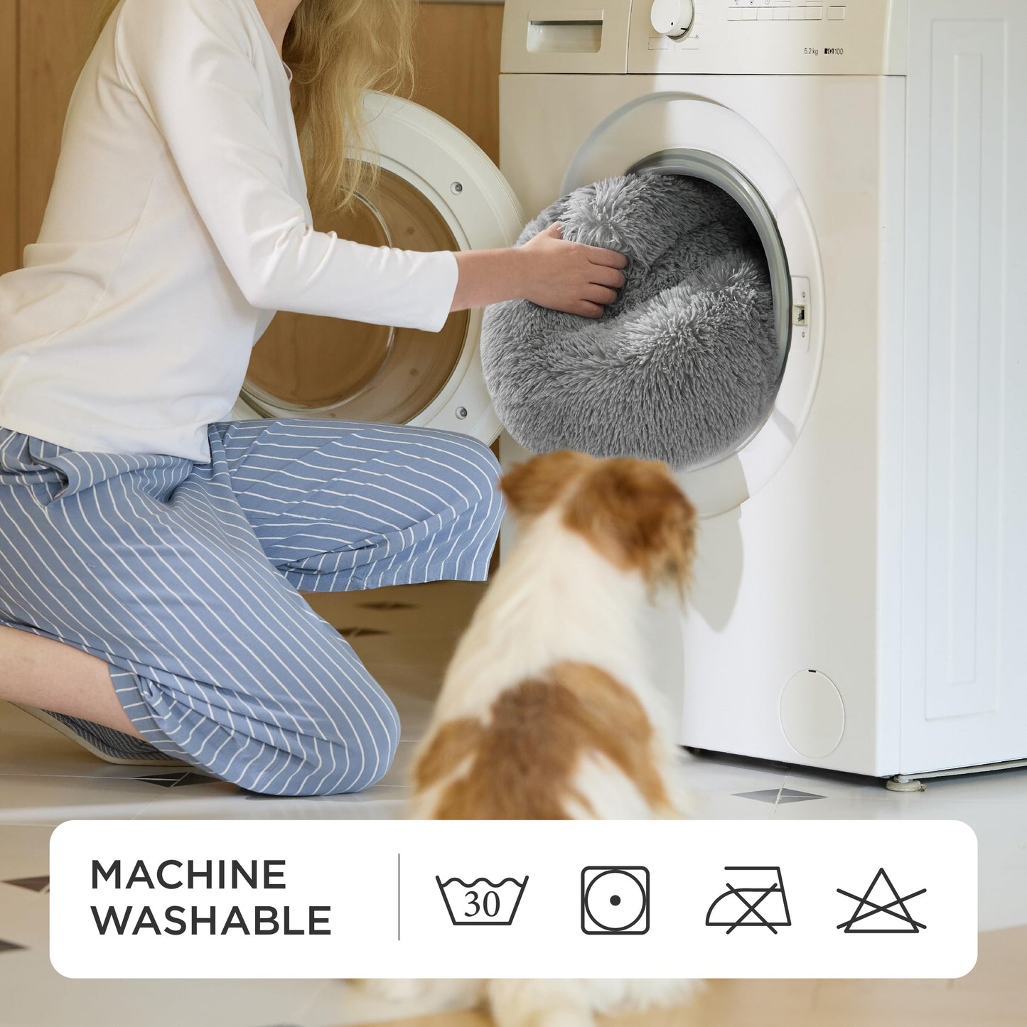 Mikrhaus – Panier rond Ø 60 cm, lit douillet en peluche lavable pour chats et petits chiens