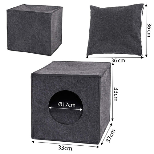 Mikrhaus – Cabane cube en feutre pour chat, panier pliable avec coussin pour étagères et sol (Gris foncé)