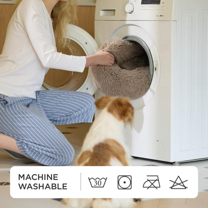 Mikrhaus – Panier rond Ø 50 cm, lit flausch en peluche lavable pour chats et petits chiens (Camel)