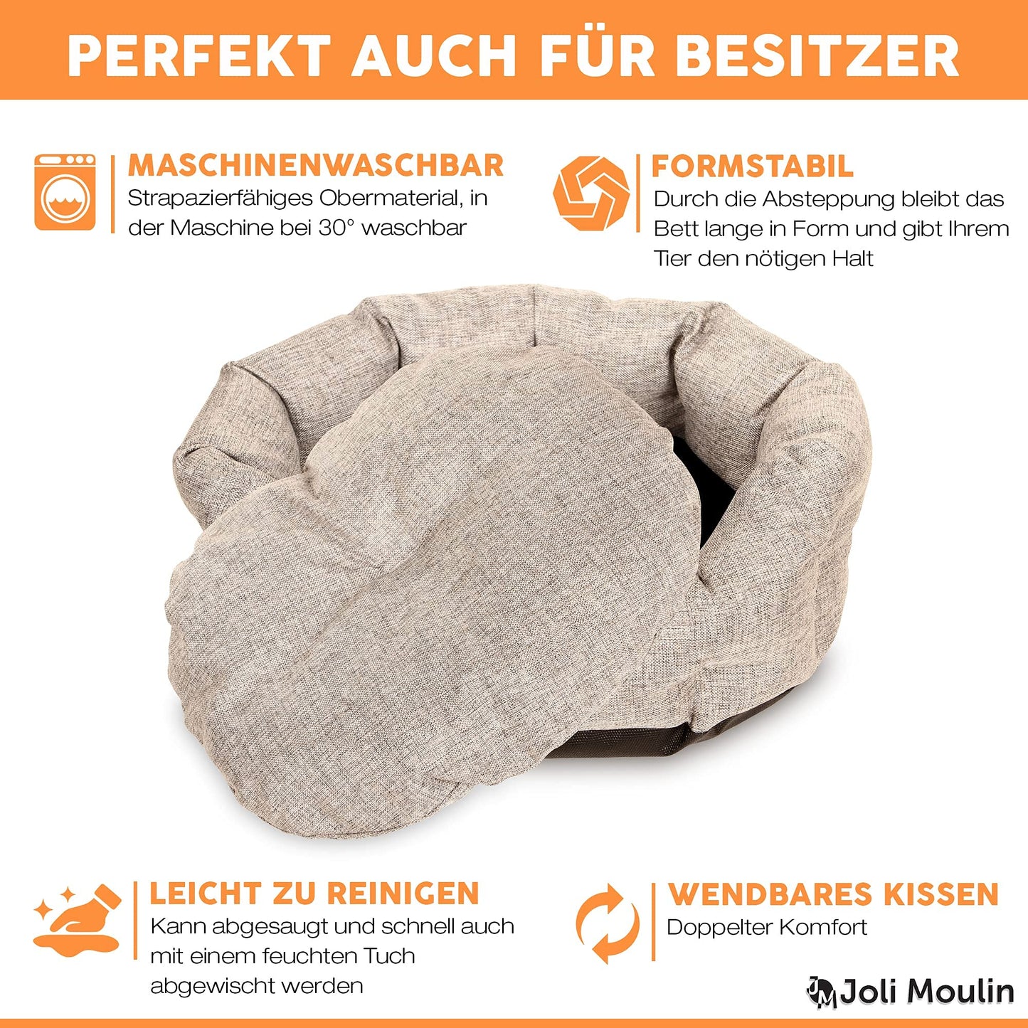 Mikrhaus – Panier rond pour chat, lit antidérapant avec coussin réversible amovible, lavable