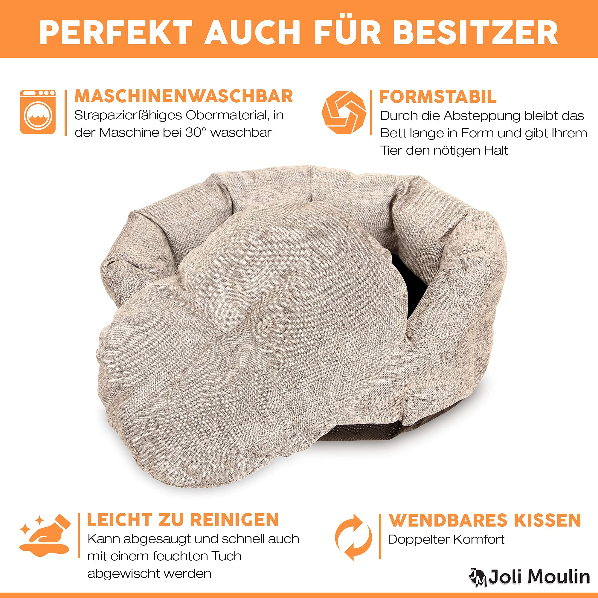 Mikrhaus – Panier rond pour chat, lit antidérapant avec coussin réversible amovible, lavable