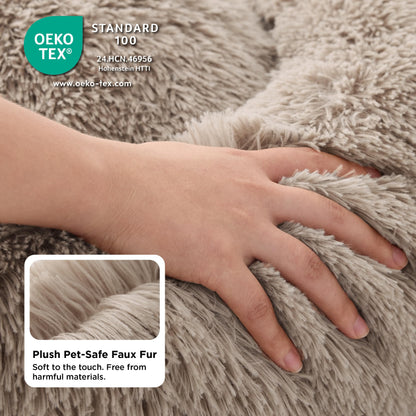 Mikrhaus – Panier rond Ø 50 cm, lit flausch en peluche lavable pour chats et petits chiens (Camel)