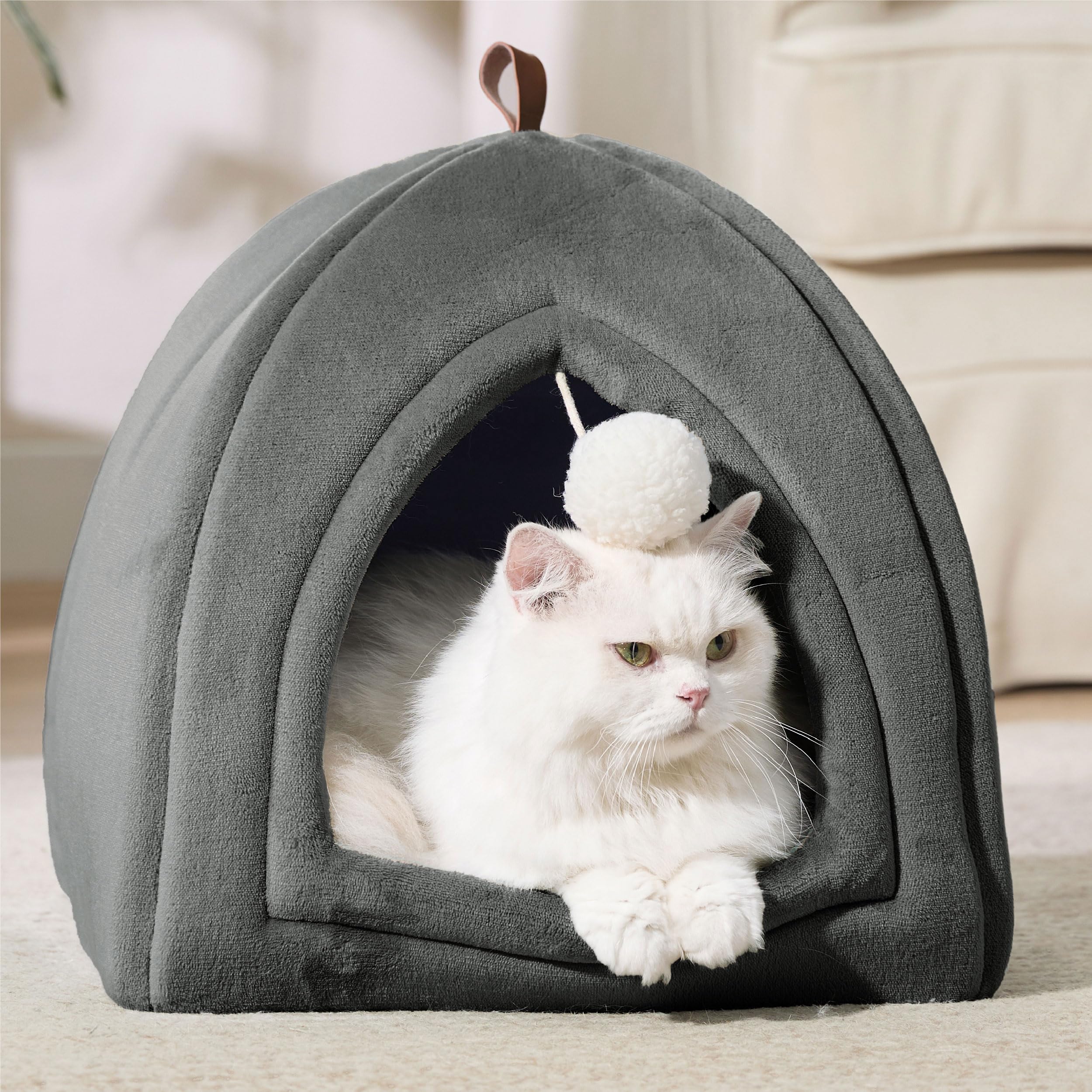 Mikrhaus – Grande cabane pour chat, niche pliable avec coussin lavable 40 cm (Gris foncé)