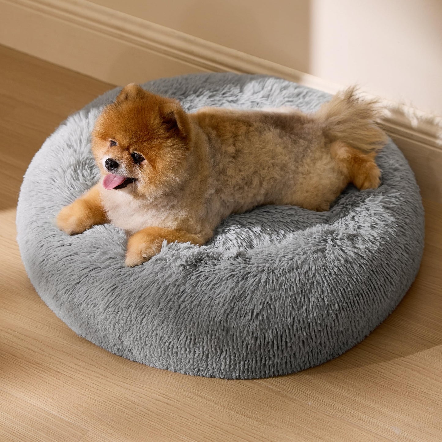 Mikrhaus – Panier rond Ø 60 cm, lit douillet en peluche lavable pour chats et petits chiens