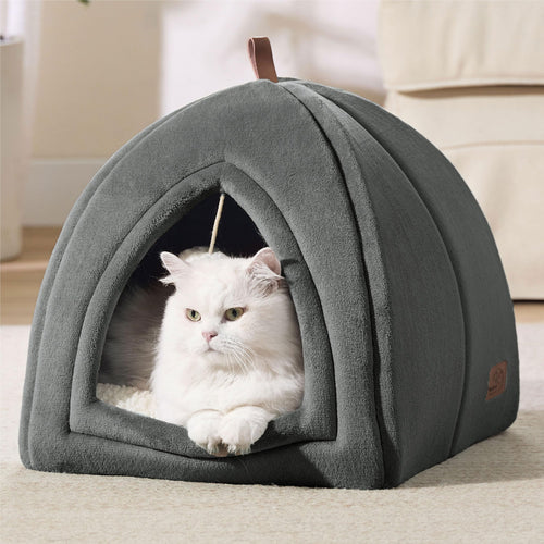 Mikrhaus – Grande cabane pour chat, niche pliable avec coussin lavable 40 cm (Gris foncé)